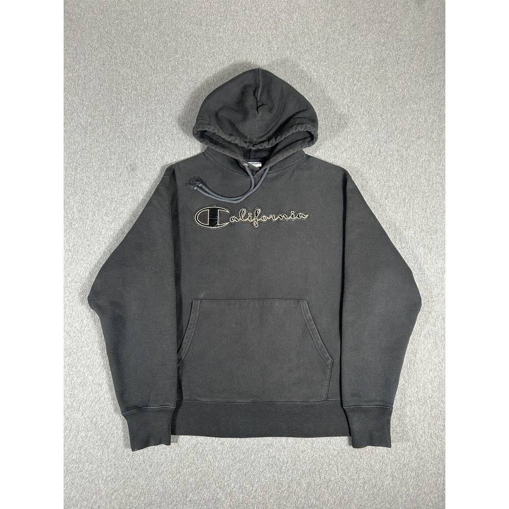 Vintage Champion Reverse Weave Black‎ California Script Pullover Hoodie Large